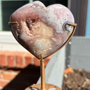 Heart-Shaped Pink Amethyst druzy with Stand.
